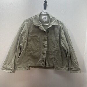 Zara Women's S Cropped Button Down Canvas Utility Field Chore Shacket Top Jacket